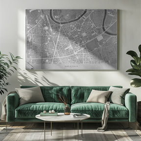 Gray vintage map of Grenoble downtown France Poster