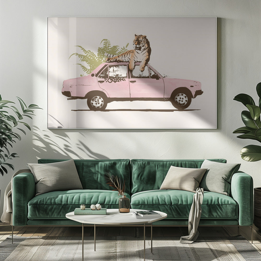 Tiger On Car Poster