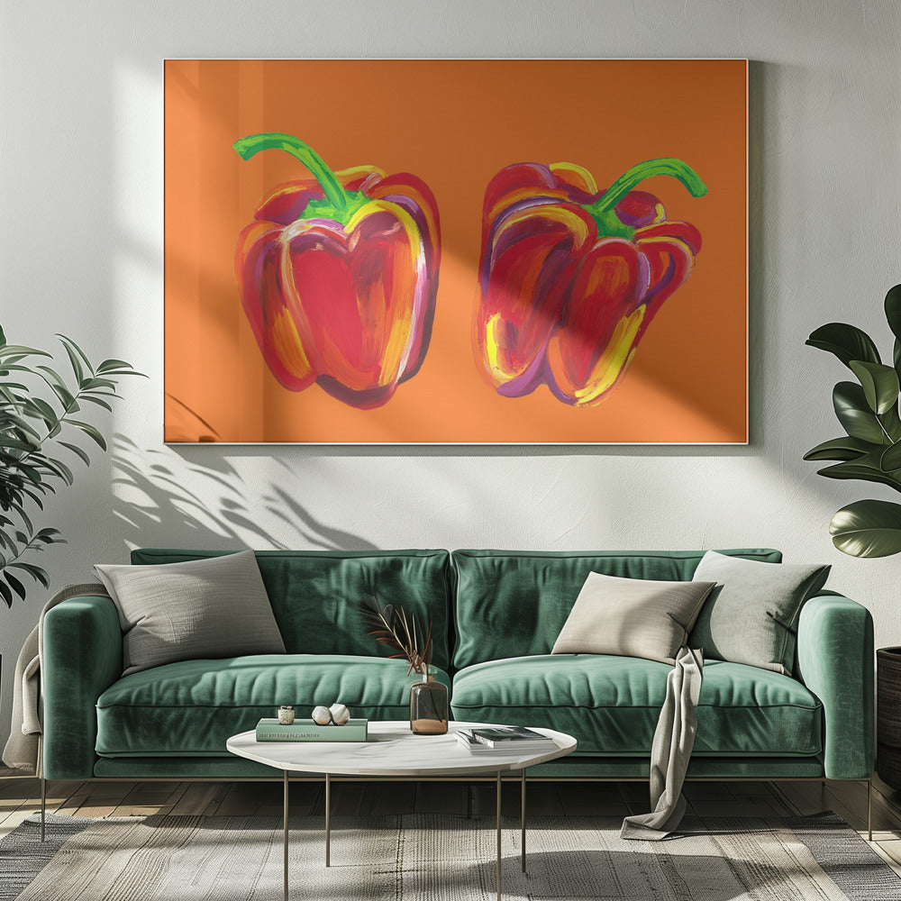 Peppers On Orange Poster