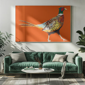 Strutting Pheasant On Orange Poster