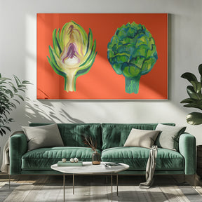 Artichokes On Orange Poster