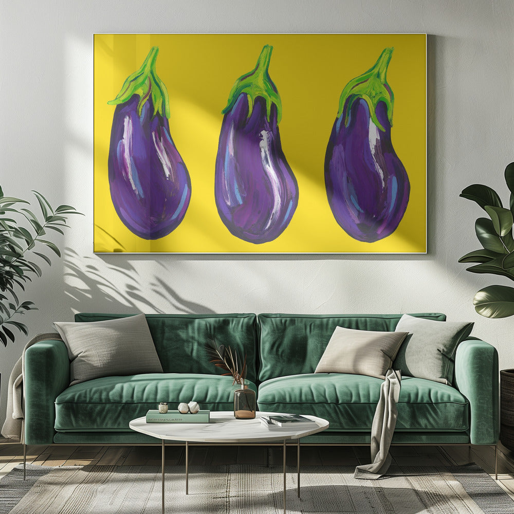 Aubergines On Yellow Poster