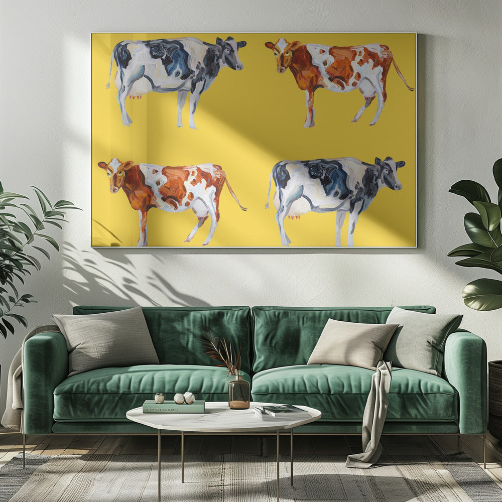 Cow Art On Yellow Poster