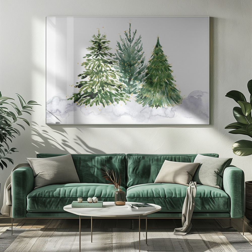 Three watercolor Christmas trees Poster