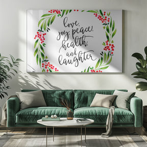 Watercolor wreath with holiday wishes Poster