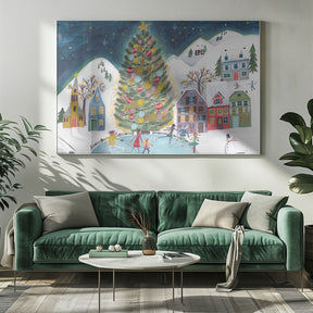 Christmas village in the snow Poster