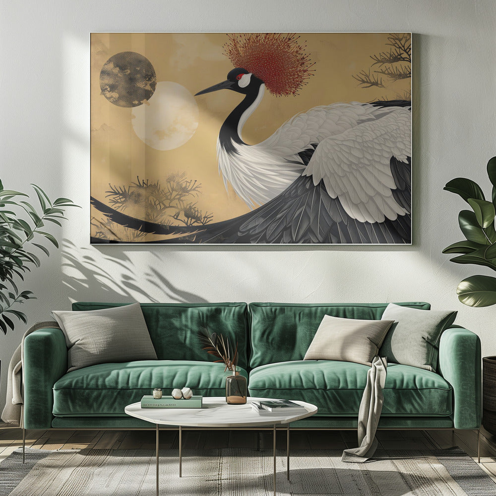 Abstract red-crowned crane Poster