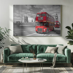 Red Buses in London Poster