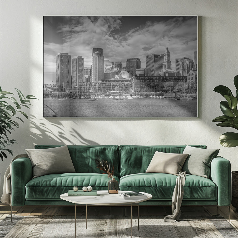 BOSTON Skyline North End &amp; Financial District - Monochrome Poster