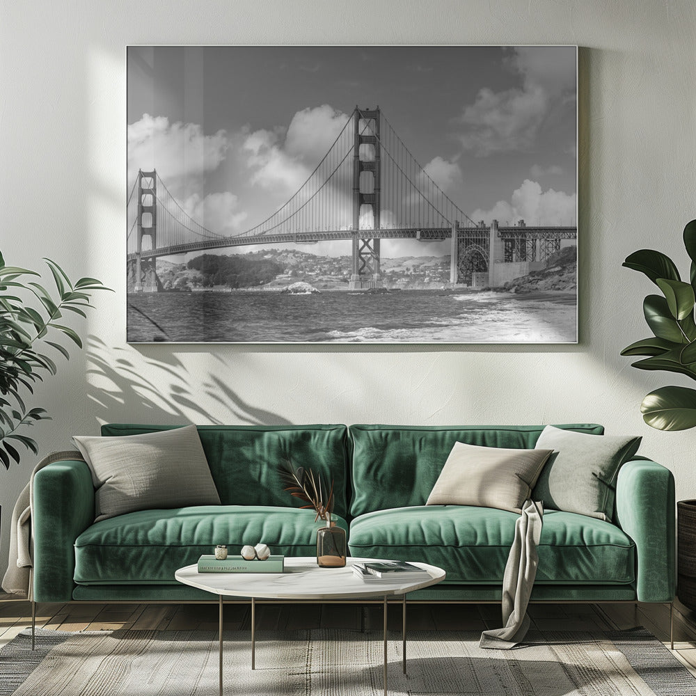 GOLDEN GATE BRIDGE Baker Beach Panoramic View | Monochrome Poster