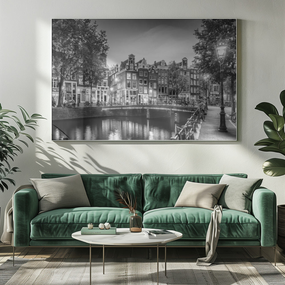 AMSTERDAM Idyllic impression from Singel - Monochrome Poster