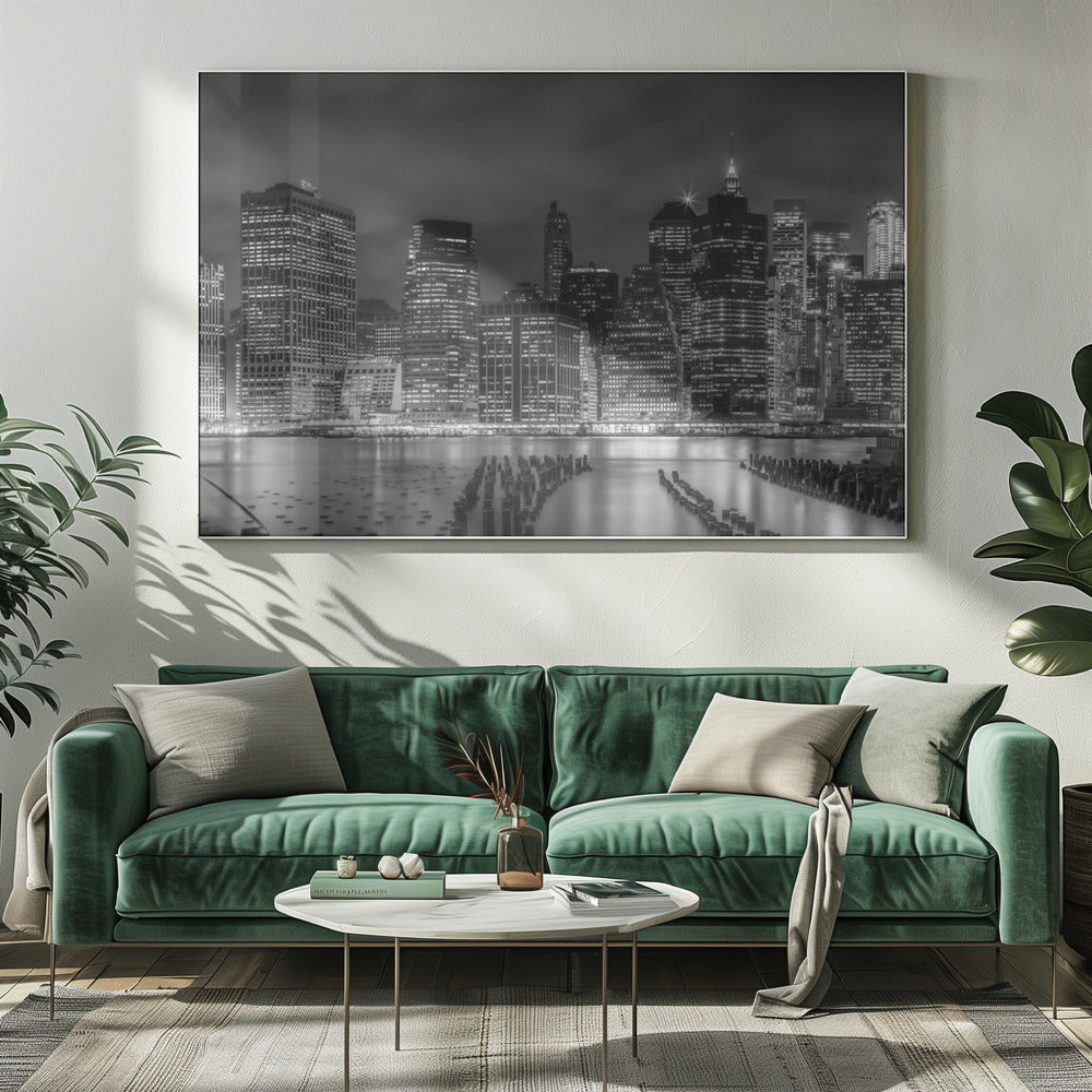 NEW YORK CITY Monochrome Nightscape | Panoramic Poster