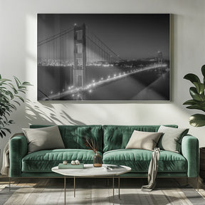 Monochrome Cityscape of Golden Gate Bridge Poster