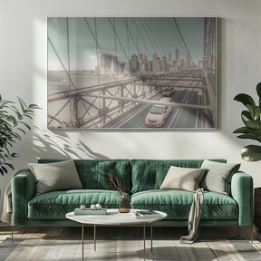 Brooklyn Bridge View with traffic | urban vintage style Poster