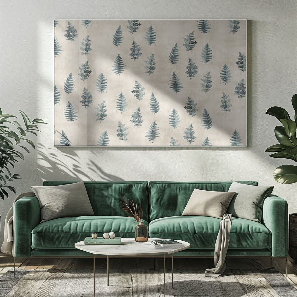 Teal watercolor ferns placed pattern Poster