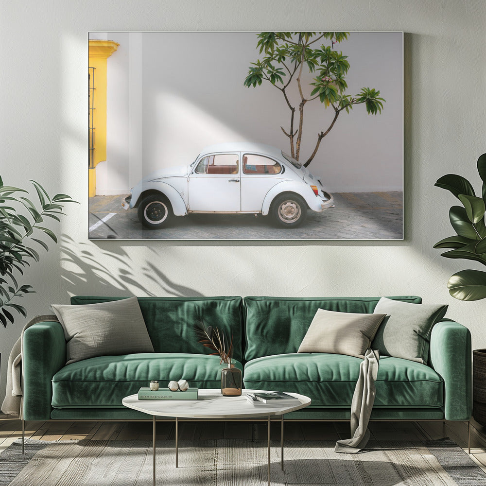 Pastel Volskwagen Beetle in the streets of Oaxaca Mexico Poster