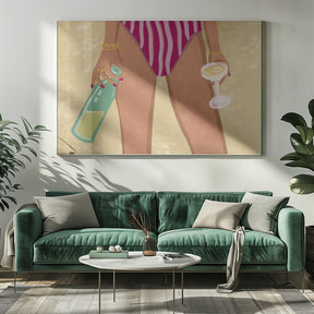 Girl with wine at the beach Poster