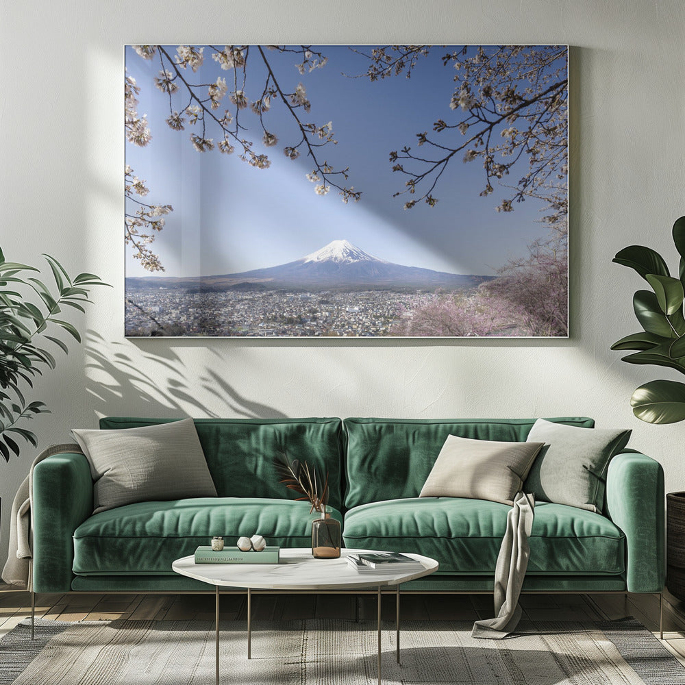 Fantastic view of Mount Fuji with cherry blossoms Poster