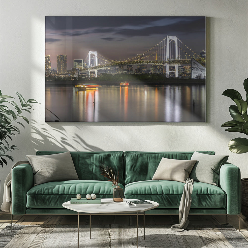 Gorgeous Rainbow Bridge and Tokyo Skyline at sunset - Panorama Poster