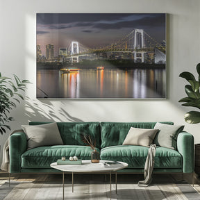 Charming Rainbow Bridge and Tokyo Skyline at sunset - Panorama Poster