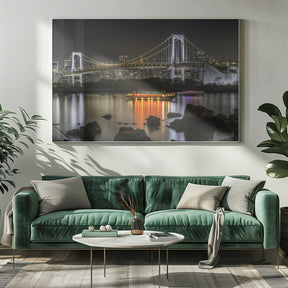 Striking Rainbow Bridge with Tokyo Skyline in the evening - Panorama Poster