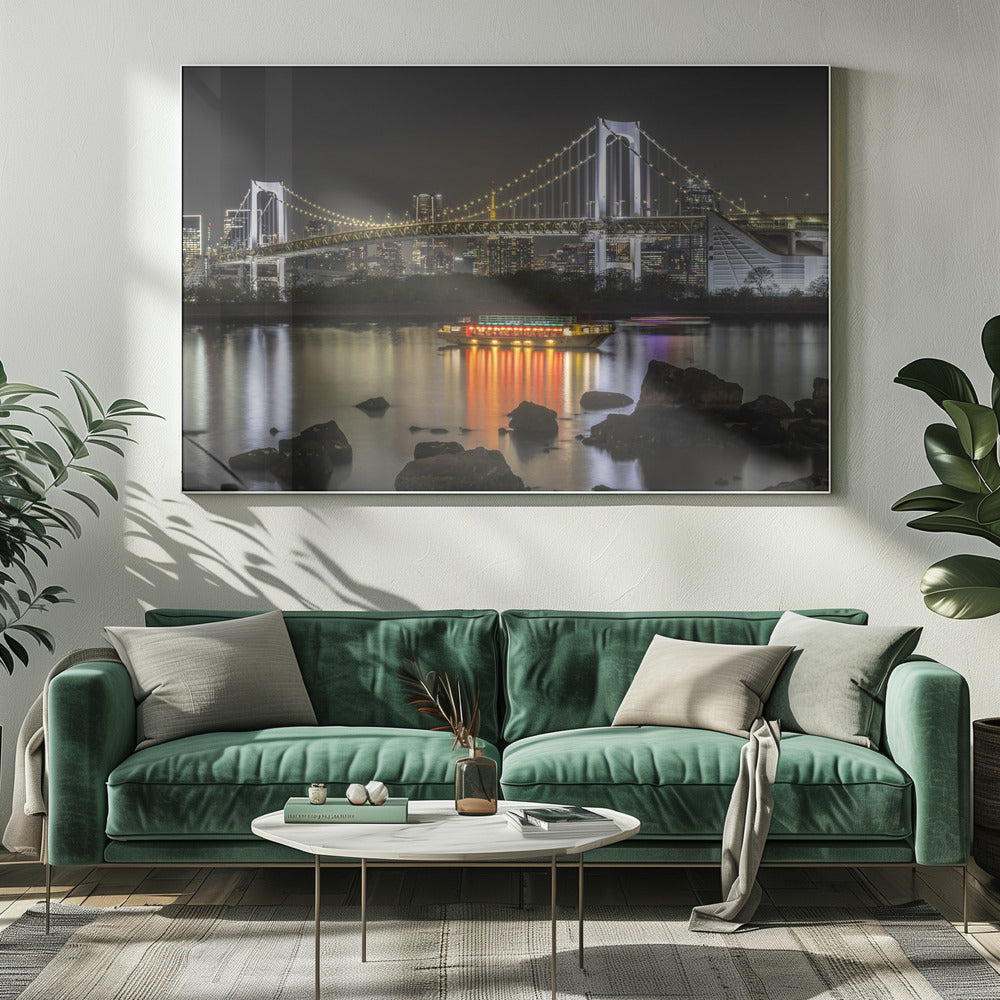 Charming Rainbow Bridge with Tokyo Skyline in the evening - Panorama Poster