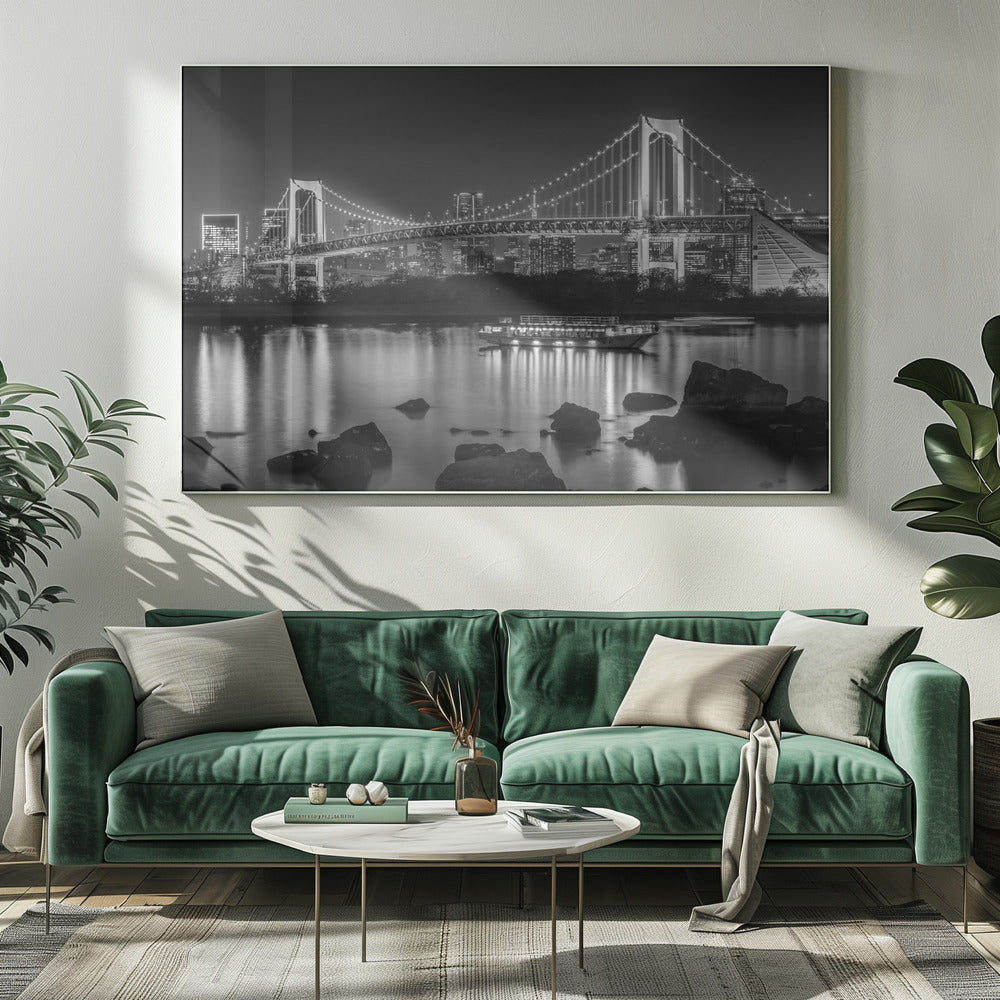 Gorgeous Rainbow Bridge with Tokyo Skyline in the evening - monochrome Poster