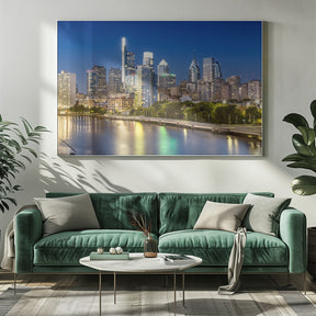 View of downtown Philadelphia from the South Street Bridge in the evening Poster