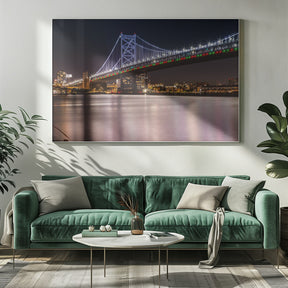 Benjamin Franklin Bridge and Delaware River at Night Poster