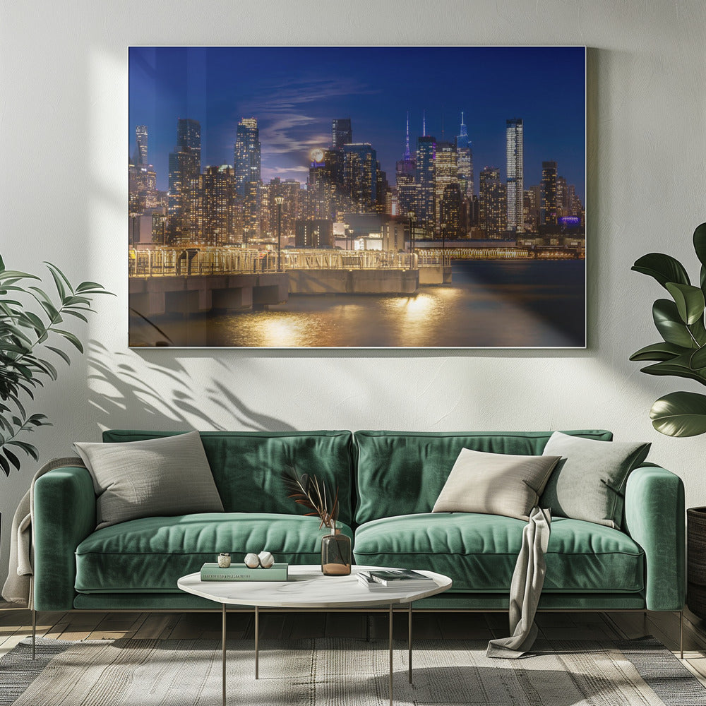 Midtown Manhattan Skyline with Harvest Moon Poster