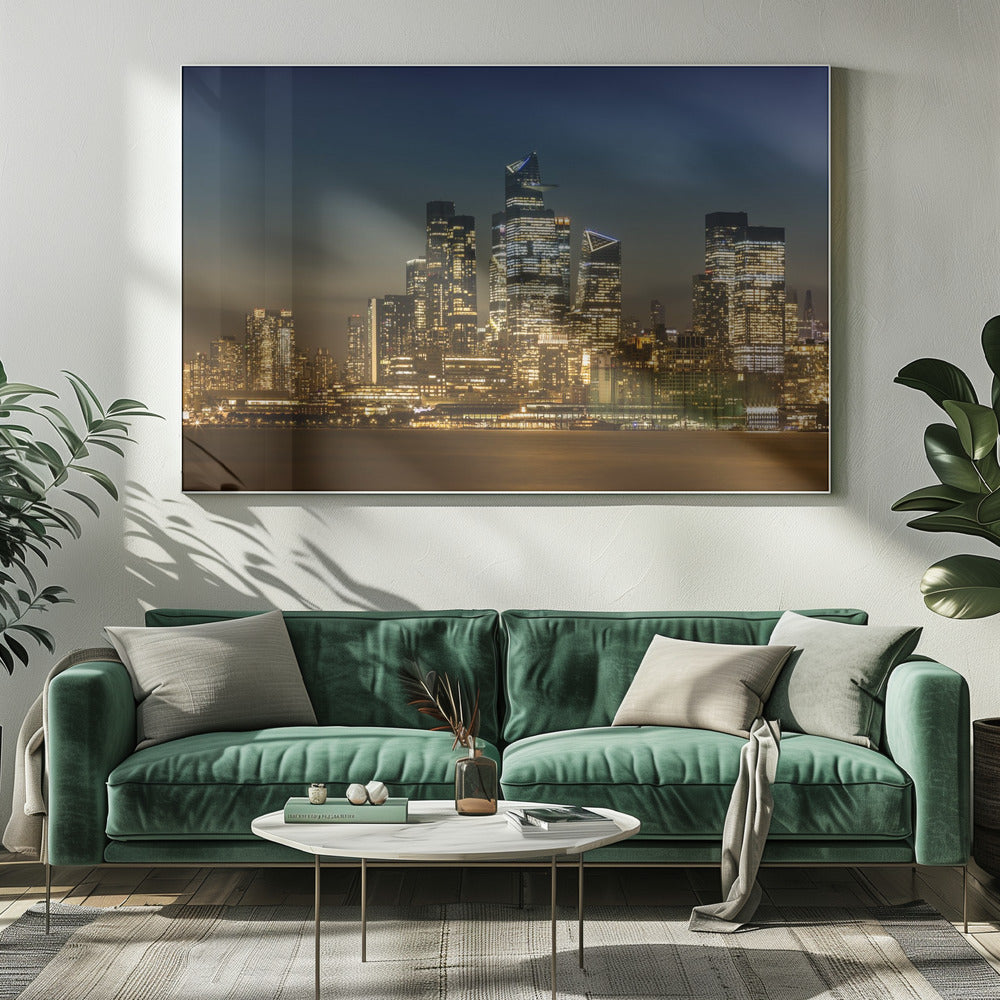 Striking NYC Skyline with Hudson Yards in the Evening Poster