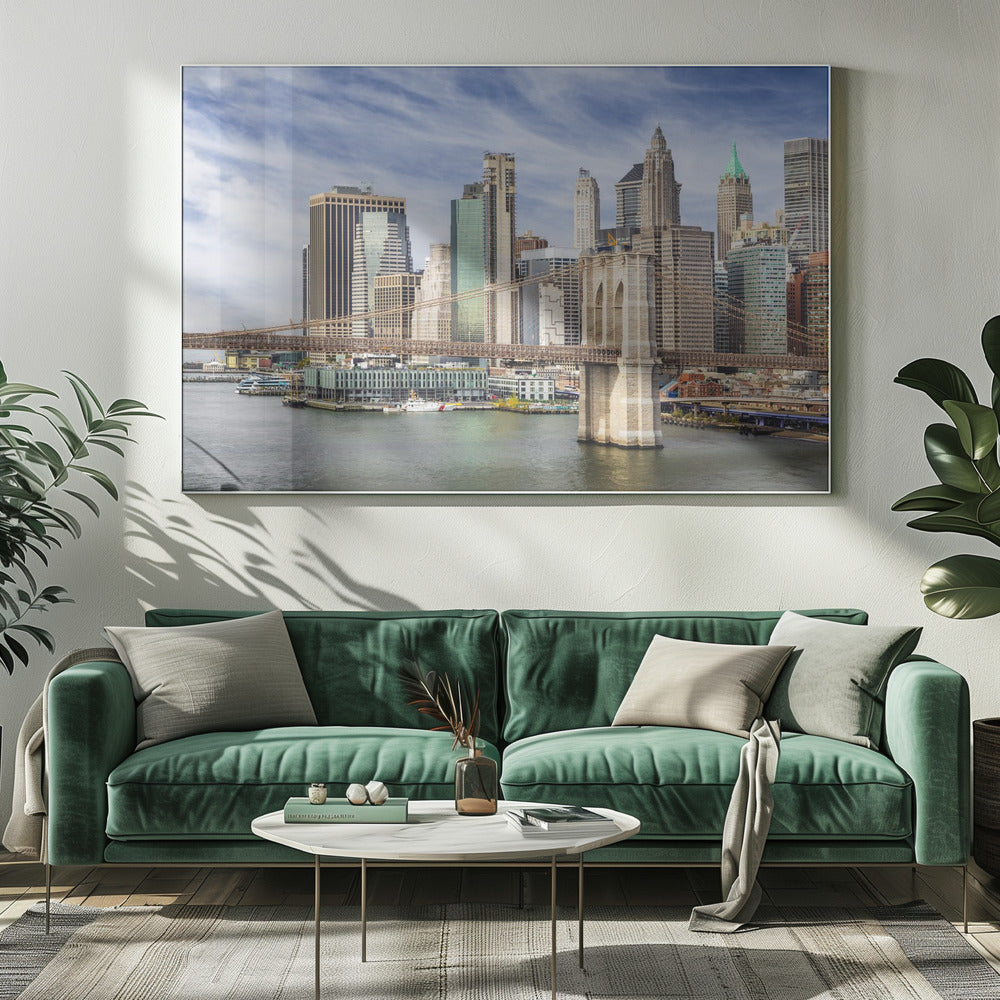 Brooklyn Bridge with Pier 17 and South Street Seaport Poster