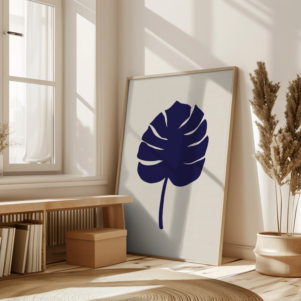 Monstera Leaf Dark Blue Poster