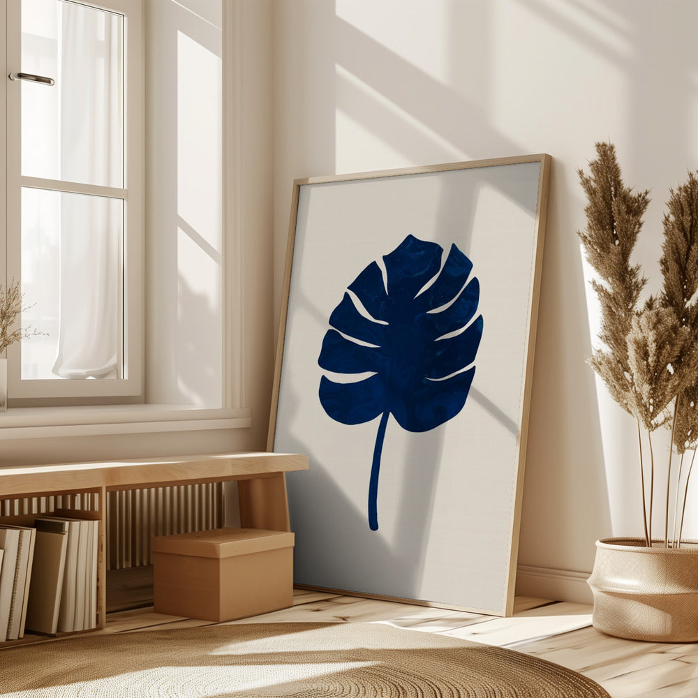 Monstera Marble Blue Poster