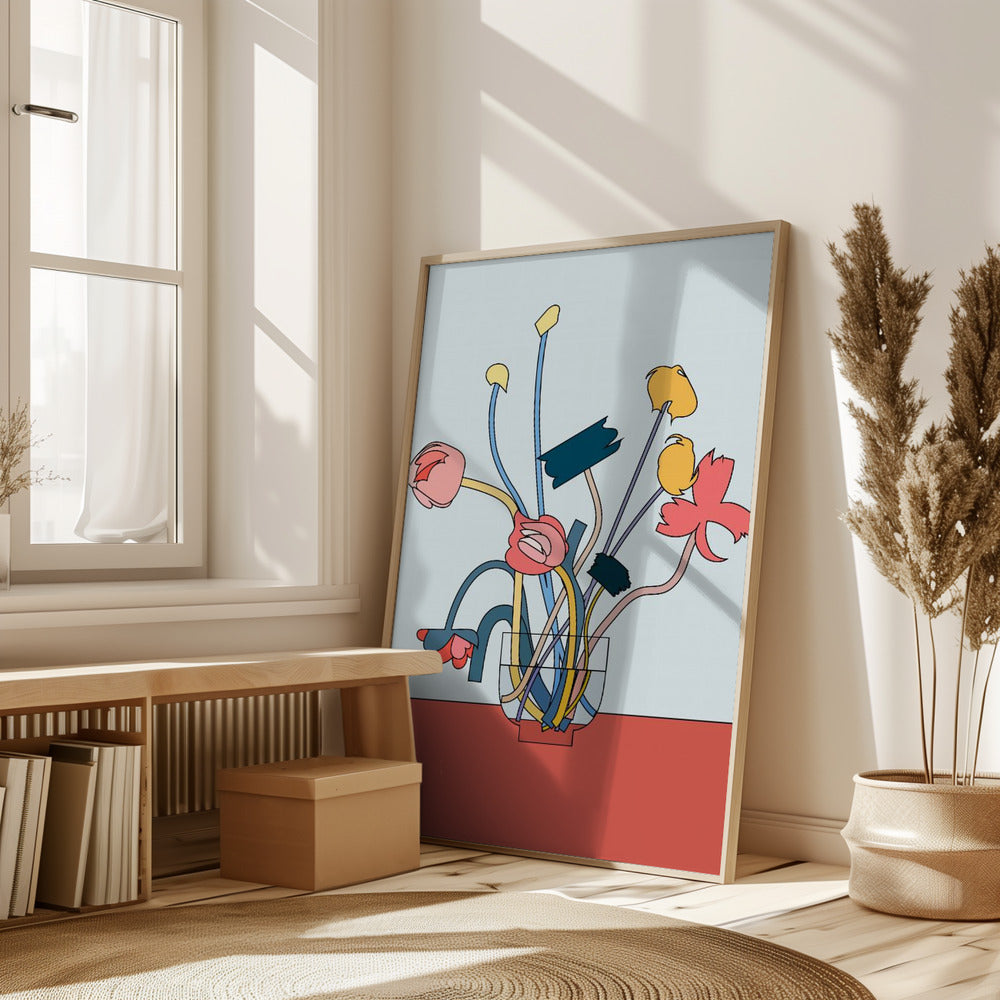 Flowers in a glass vase Poster
