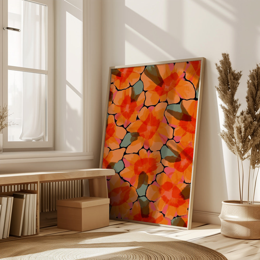 Orange Big Flowers Poster