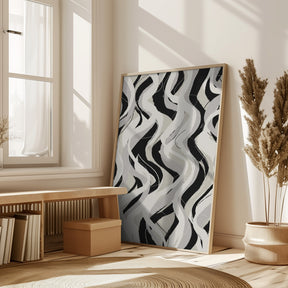 Beige Grey Black Waves Pattern Poster