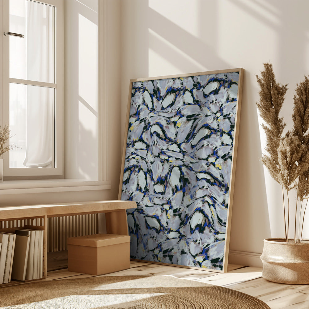 Blue Ice Flowers Pattern Poster