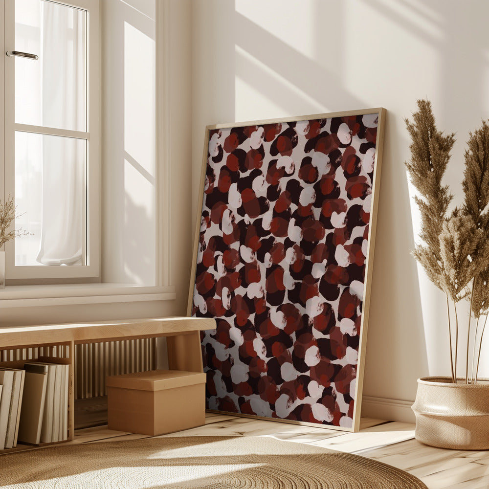 Red Beige Brown Dots Pattern Poster