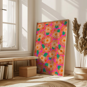 Cute Orange Flower Pattern Poster