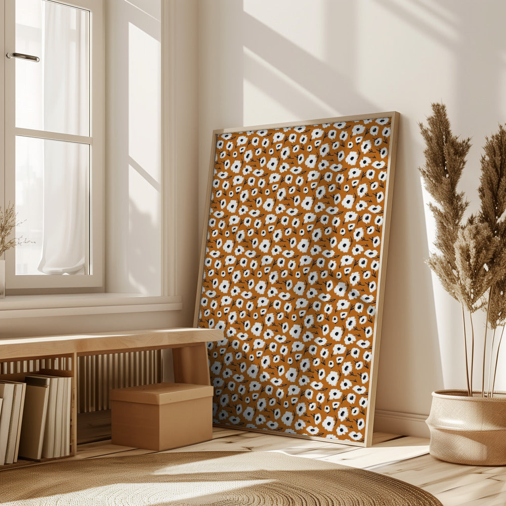 Cute Flowers on Ochre Background Poster