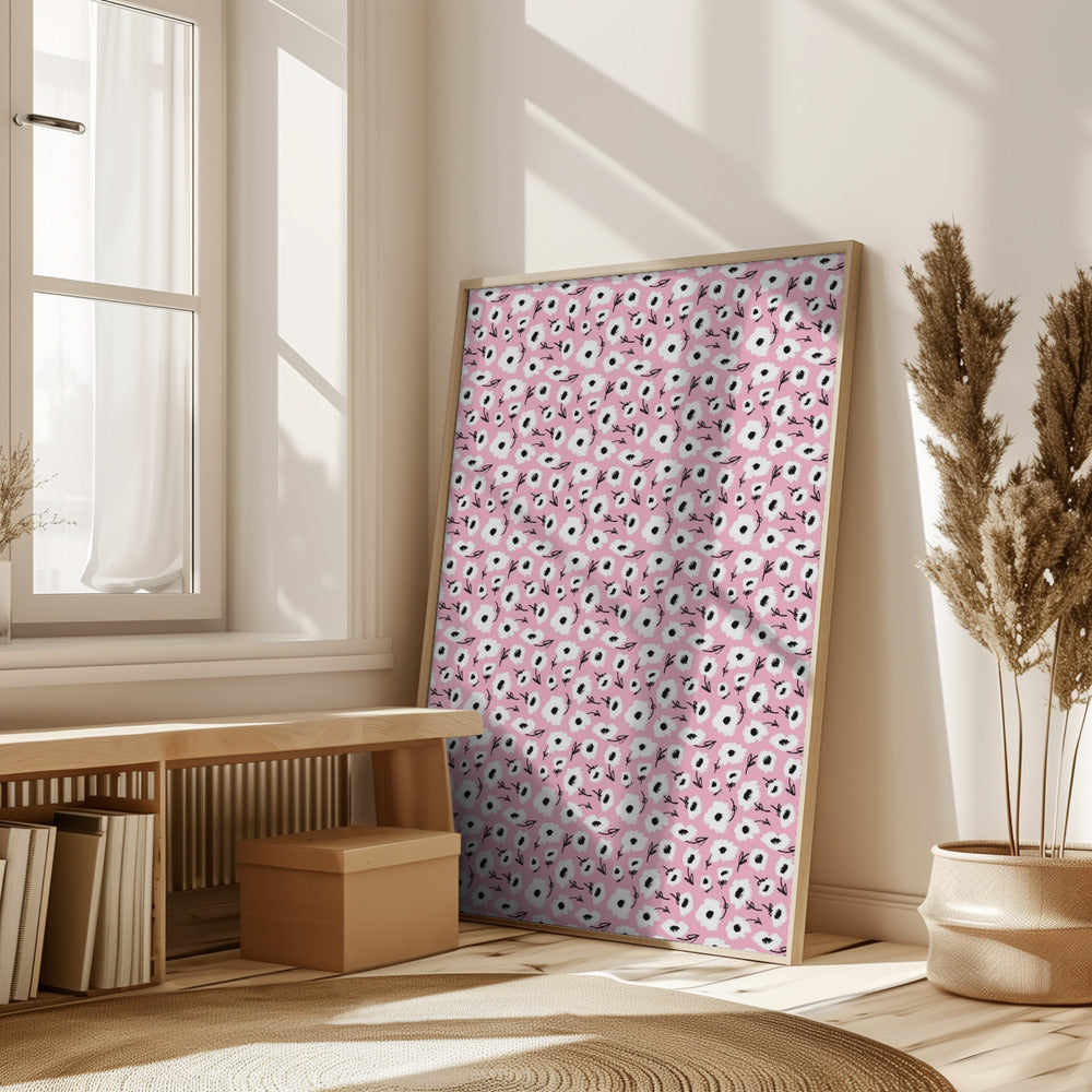 Cute Flowers On Pink Poster