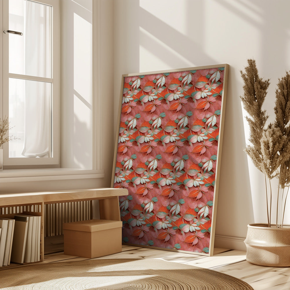 Orange Floral Pattern Poster