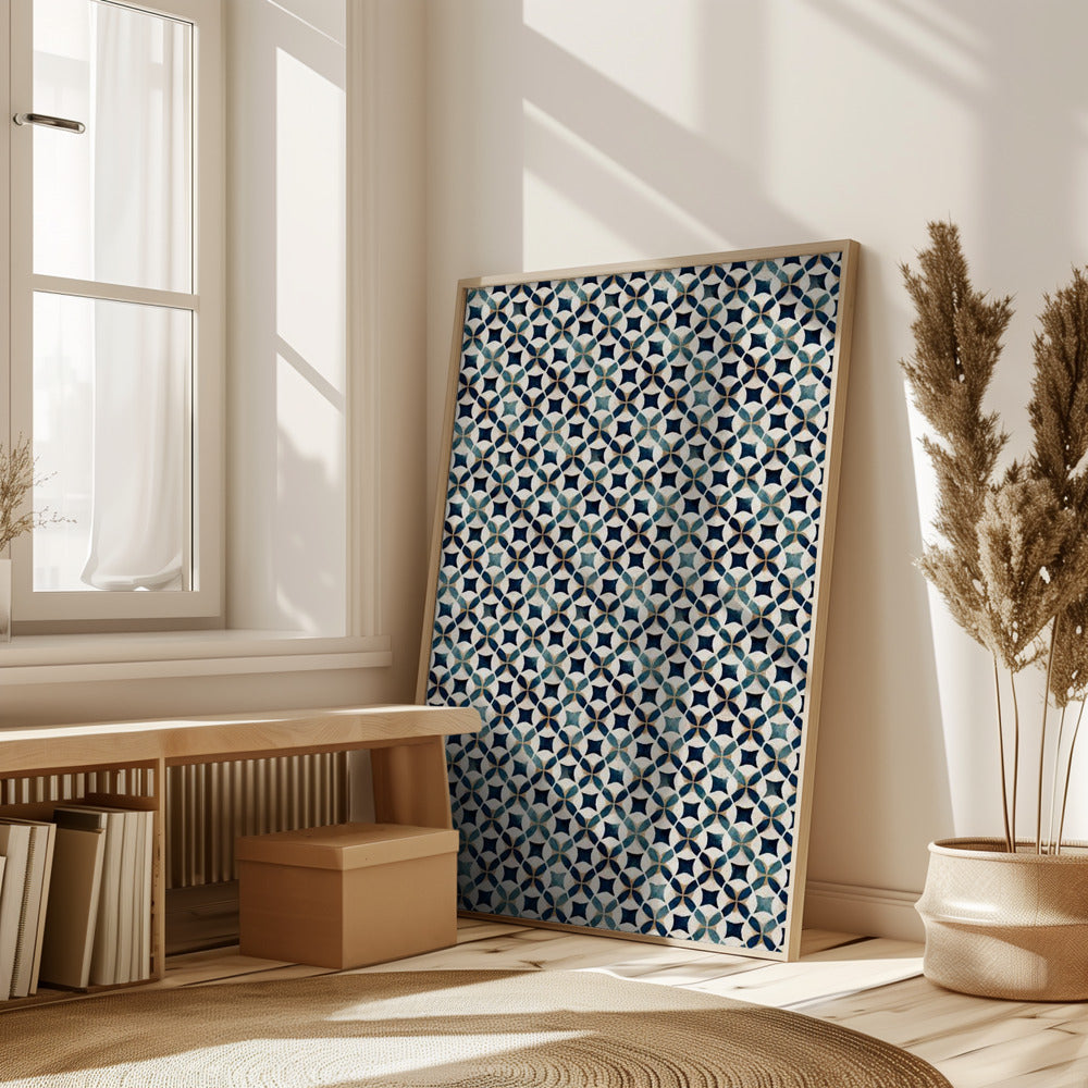 Vintage Blue Beige Pattern Poster