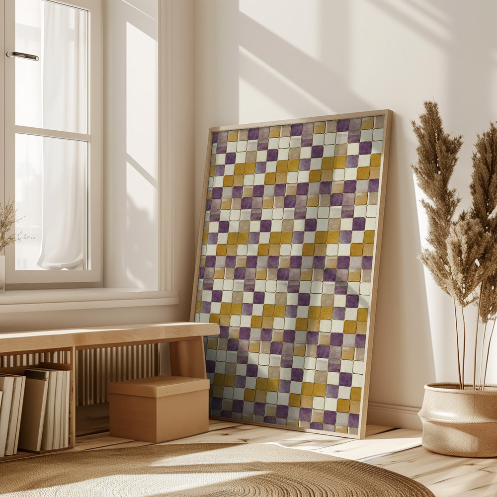 Purple and Ochre Tile Pattern Poster