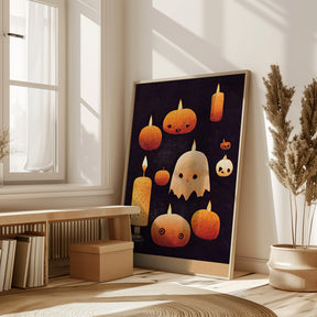 Candles, Pumpkins And A Ghost Poster