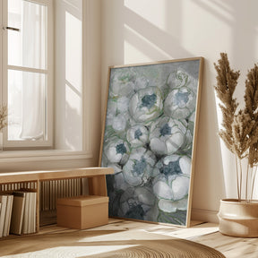 Nuria bouquet of peonies in teal and green Poster