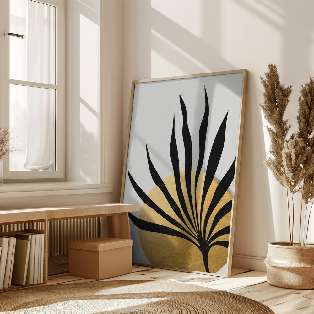 Tropical sun and palm leaf Poster