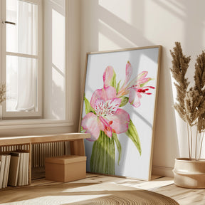 Pink watercolor alstroemeria Poster