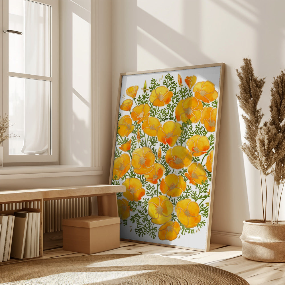 Gold accented California poppies Poster